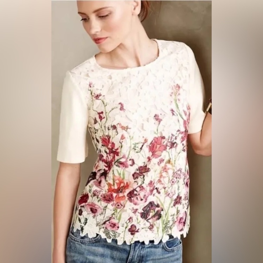 Anthropologie Sunday in Brooklyn Floral Lace Top Size XS